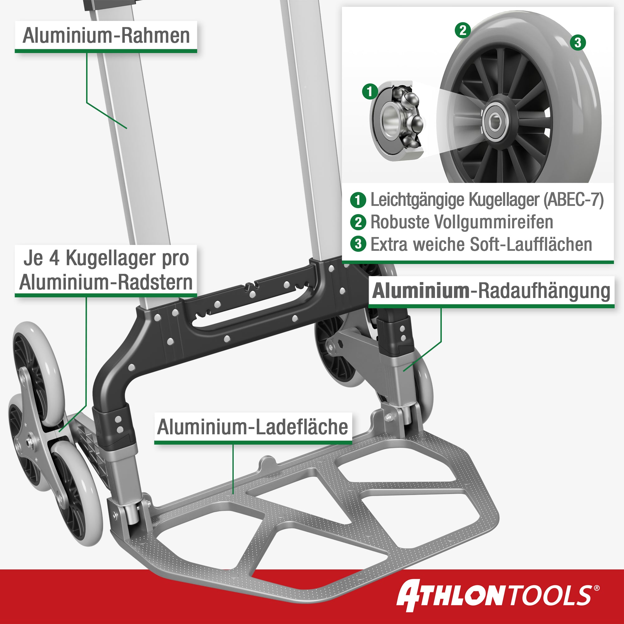 Aluminium Schwerlast Treppen-Sackkarre bis 100kg, klappbar (C3203)
