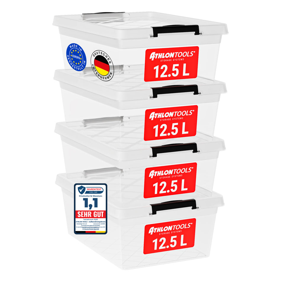 4x 12.5 L Aufbewahrungsboxen mit Deckel