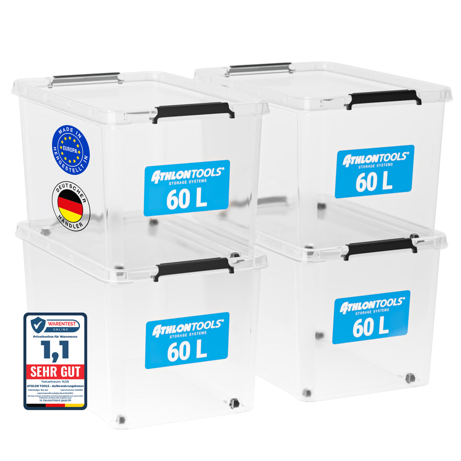 4x 60 L Aufbewahrungsboxen mit Deckel