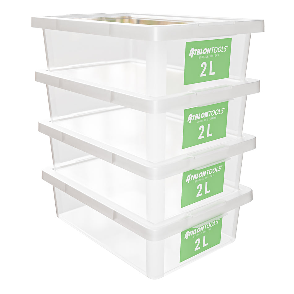 4x 2L Aufbewahrungsboxen mit Deckel lebensmittelecht – ohne Clips 1-Klick-Deckel – 100% Neumaterial Plastikbox transparent, stapelbar