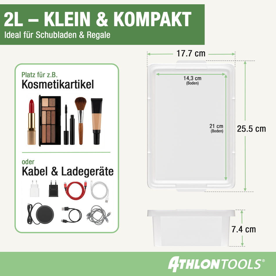4x 2L Aufbewahrungsboxen mit Deckel lebensmittelecht – ohne Clips 1-Klick-Deckel – 100% Neumaterial Plastikbox transparent, stapelbar