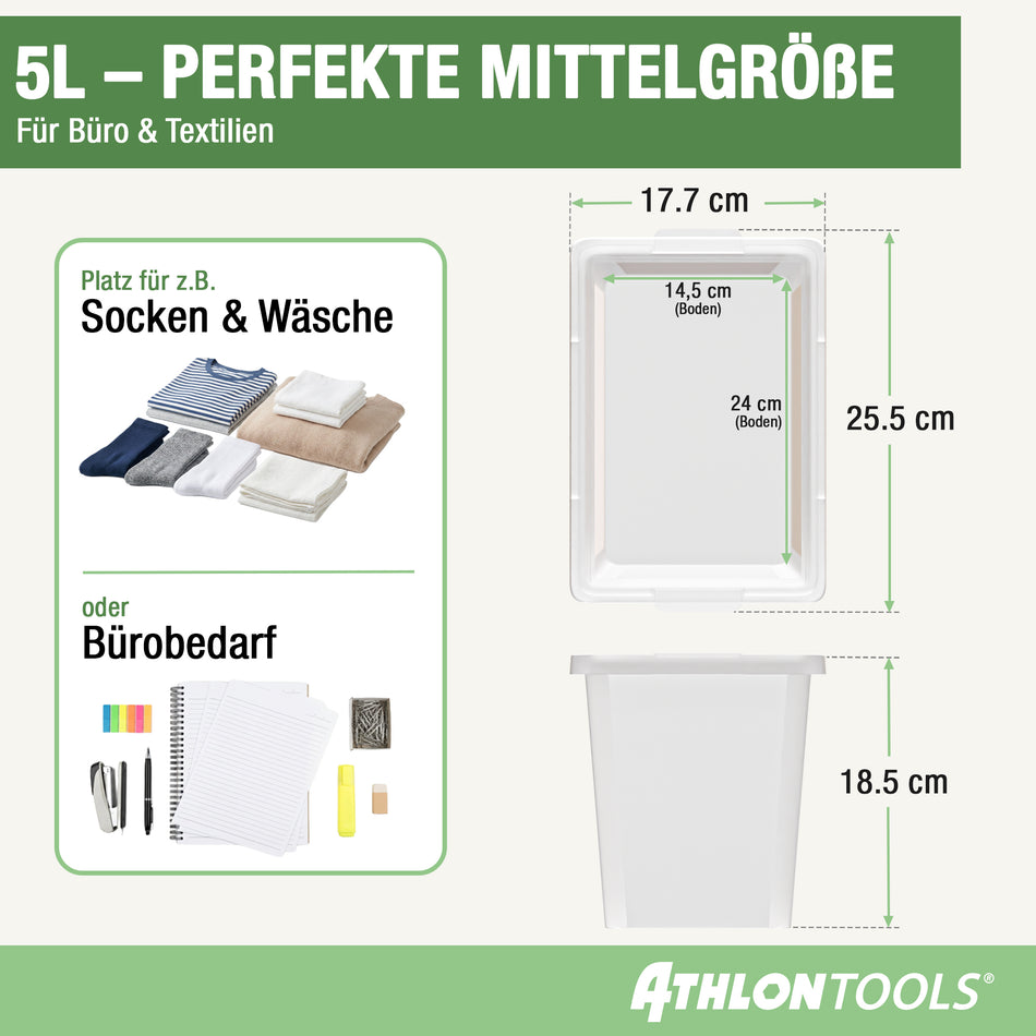 4x 5L Aufbewahrungsboxen mit Deckel lebensmittelecht – ohne Clips 1-Klick-Deckel – 100% Neumaterial Plastikbox transparent, stapelbar