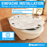 Toilettendeckel mit Absenkautomatik Oval/O-Form – Duroplast WC Sitz, Soft-Close & Quick-Release – Antibakterielle, kratzfeste & UV-beständige Klobrille inkl. Installationsschablone