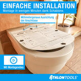 Toilettendeckel mit Absenkautomatik D-Form – Duroplast WC Sitz, Soft-Close & Quick-Release – Antibakterielle, kratzfeste & UV-beständige Klobrille inkl. Installationsschablone
