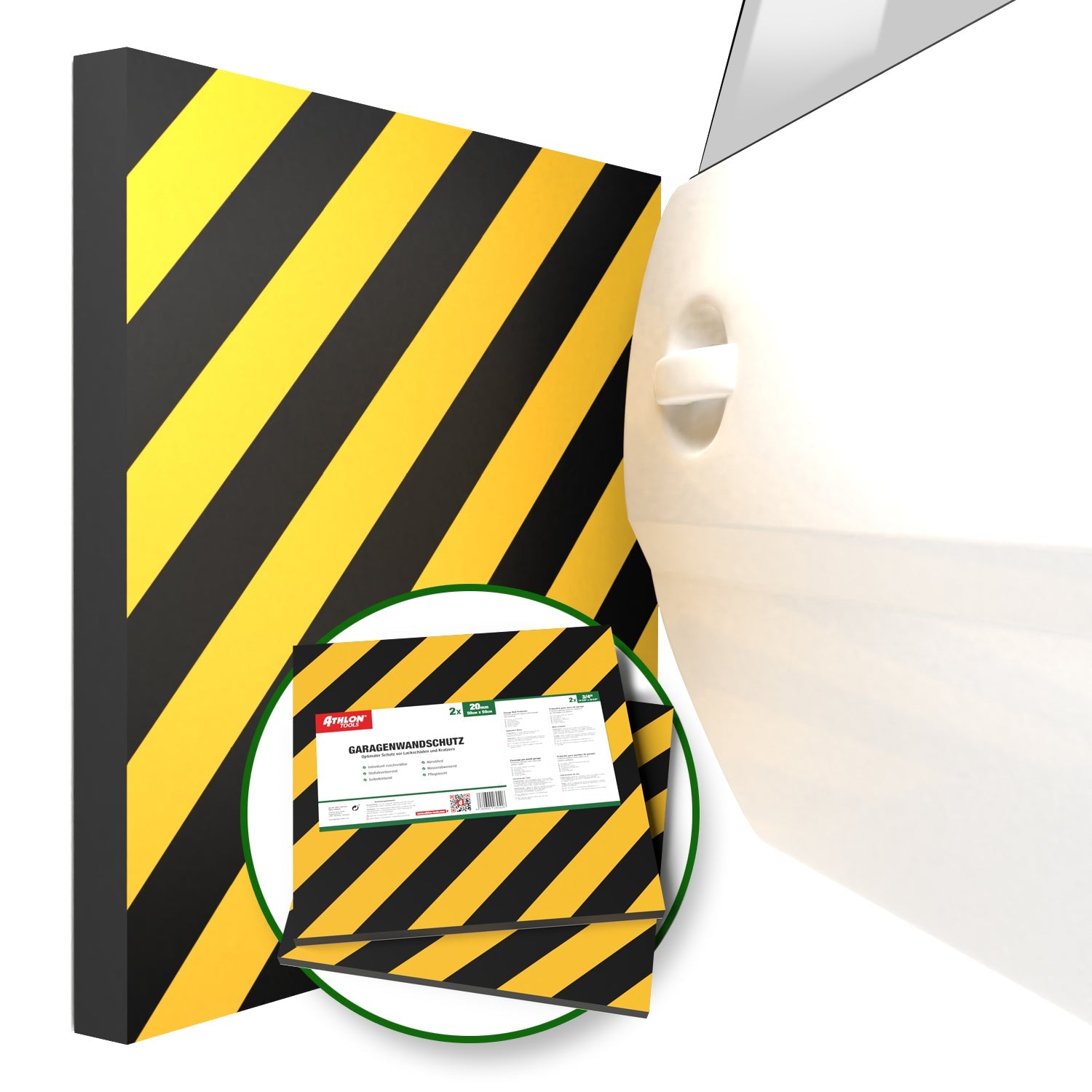 XXL Garagen-Wandschutz selbstklebend (gelb/schwarz reflektierend) 50 x –  ATHLON TOOLS B2B